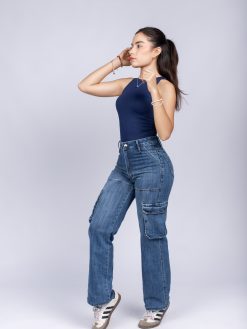 Jeans Cargo cadera media mezclilla dama - Silver Body SB-3105 stone - medio